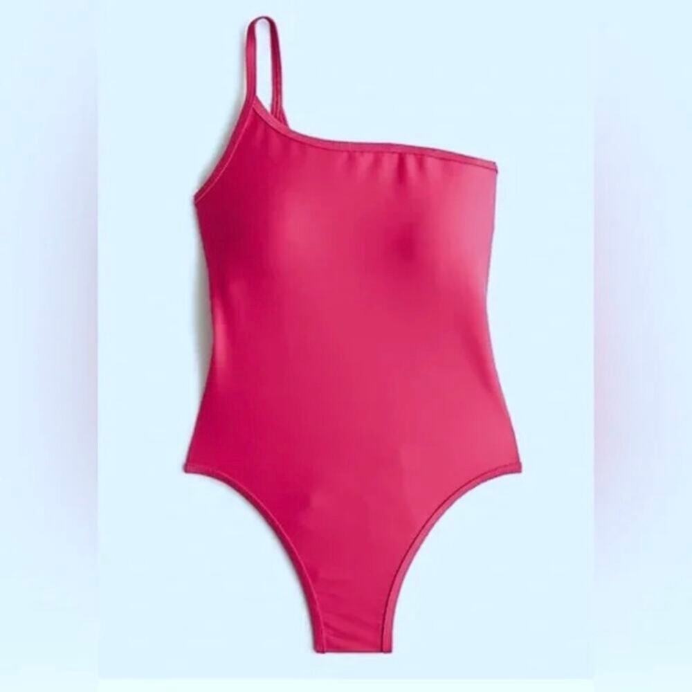 NWT J. Crew Ribbed One Shoulder Bathing Suit Pink Wild Hibiscus Women’s 6 Swim